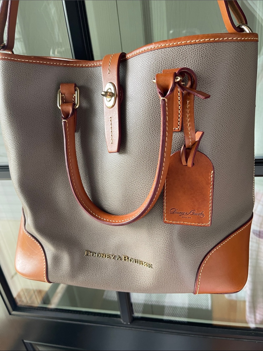 Dooney & Bourke Elephant Gray Tote with Brown Leather Trim - Picture 2 of 9